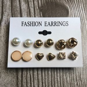 Set of 6 Gold Tone Stud Earrings